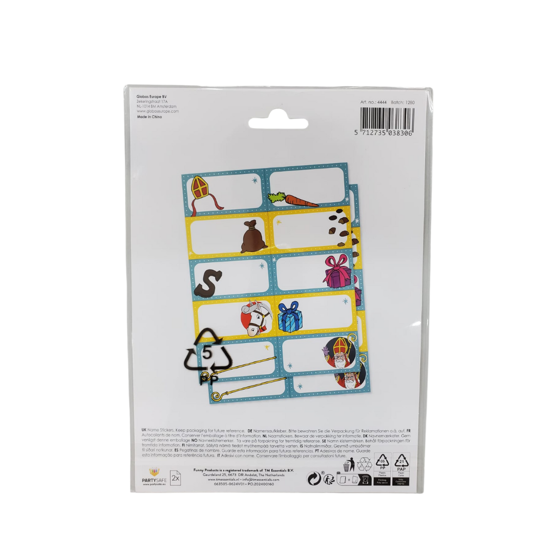Sinterklaas Name Tags & Gift Labels – 20 Stickers, Writeable, Festive Designs