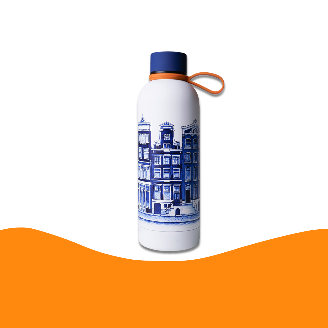 Water Bottle Delft Blue Canal Houses - Insulated & Stainless Steel 500 ml