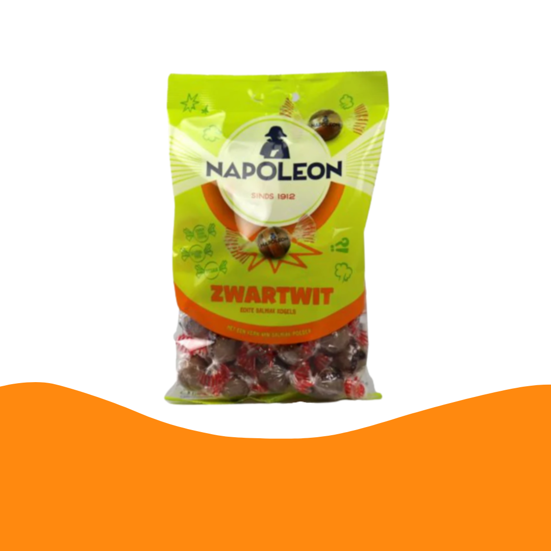 Napoleon Zwart/Wit Kogels (225 gram)/Salmiak snoep