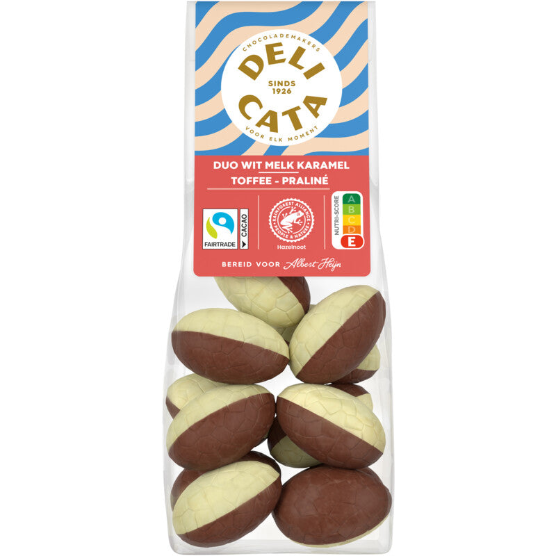White Chocolate Eggs with Caramel Toffee Milk Praline Filling 150 gram