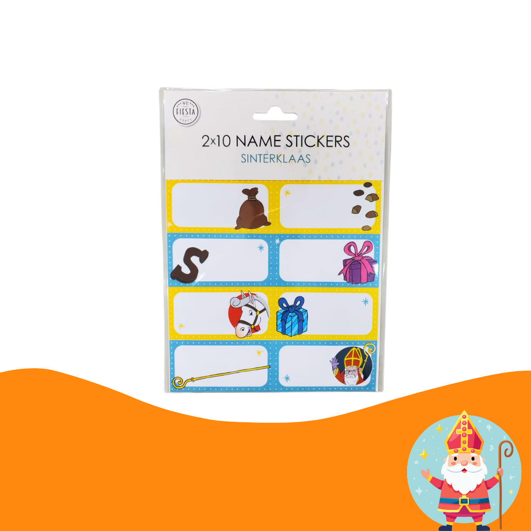 Sinterklaas Name Tags & Gift Labels – 20 Stickers, Writeable, Festive Designs