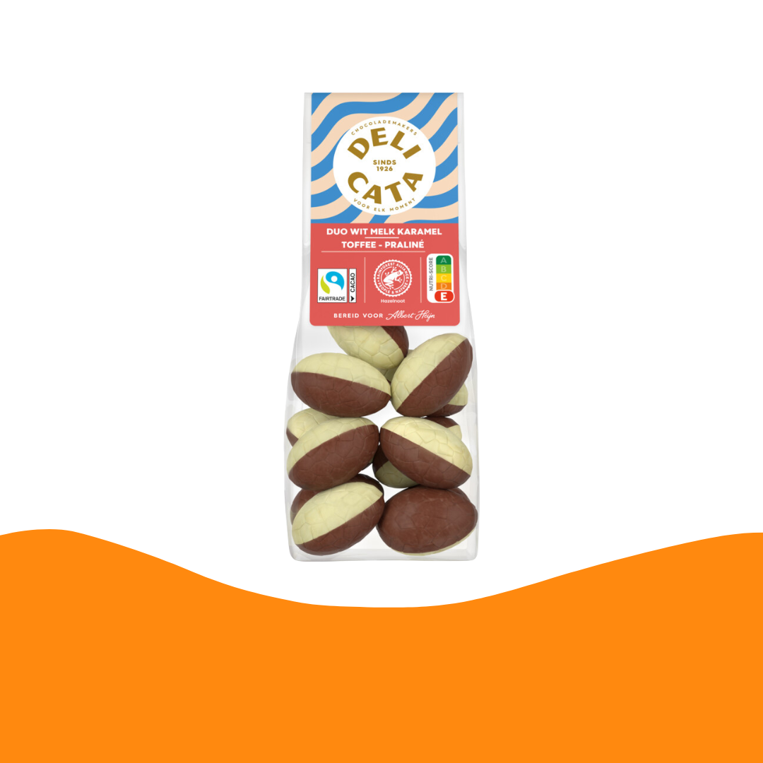 White Chocolate Eggs with Caramel Toffee Milk Praline Filling 150 gram