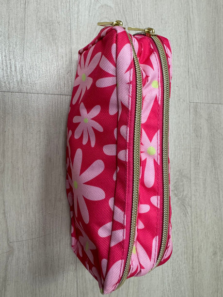 Hema Etui Non-Transparent Flowers with double zip Dark Pink