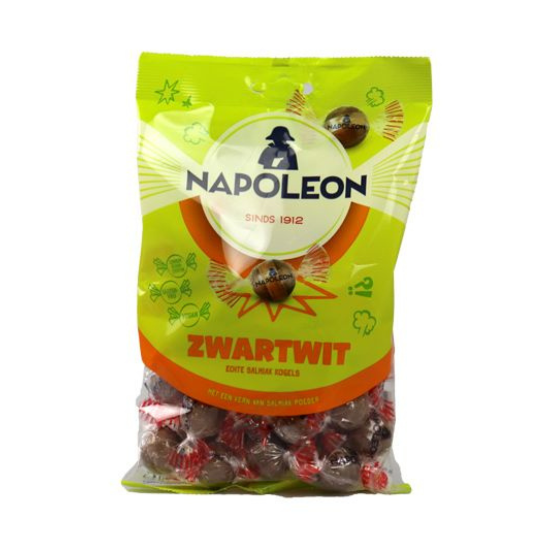 Napoleon Zwart/Wit Kogels (225 gram)/Salmiak snoep